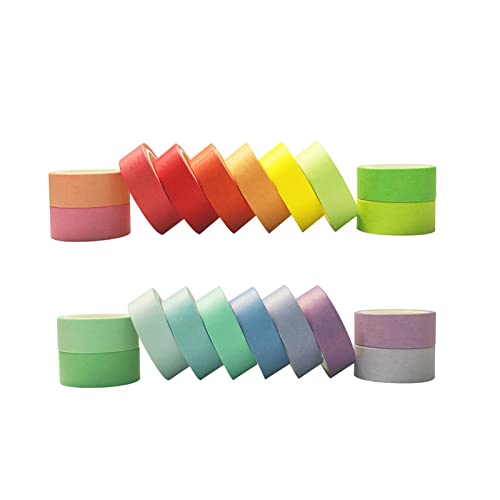 Baijixin Washi Tape Set 20 Rolls - 15mm Rainbow Colors Masking Decorative for Bullet Journal, Planner, DIY Arts & Crafts, Scrapbooking, Gift Wrapping, Holiday Decoration