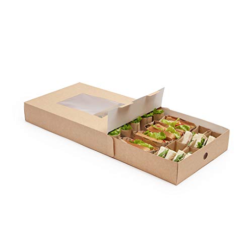 Restaurantware-17.7 x 12.2 x 3.2 Inch Catering Trays, 10 Grease-Resistant Catering Boxes - Cover With Window Included, Side Lock, Kraft Paper Catering Food Containers, Inserts Sold Separately by Restaurantware - Used condition - US$21.64
