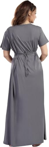 Image of Fabme Women's Full Length Printed Pre and Post Pregnancy Pure Cotton Nursing Nightdress Nighty