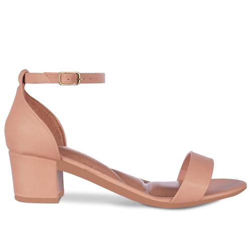Sandalia Feminina Sintetica Salto Medio Baixo Confortavel A325 (Nude, BR, Adulto, Numérico, M, 36)
