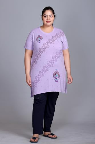 Image of In Love Women's Plus Size Printed Cotton Night Suit Set Short Sleeve | Cotton fabric - soft night suit set for sleepwear and home comfort