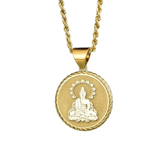 Collier pièce Bouddha gravée en argent plaqué or, le cadeau unisexe idéal