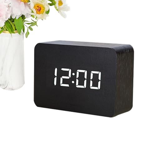 Reloj despertador digital de madera - Reloj de noche eléctrico despertador ruidoso, modo día laborable/fin de semana, pantalla grande | Control de sonido, relojes eléctricos de madera para Ca