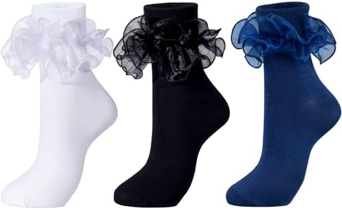 Dicry Socks for Women, Big Ruffle Socks with Turn Cuff and Double Lace