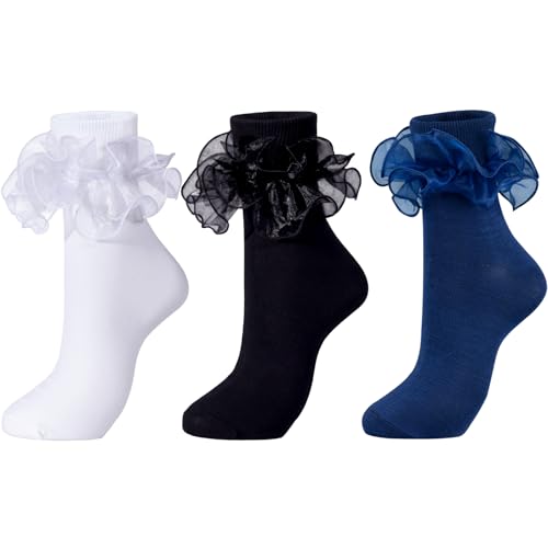 Image of Dicry Socks for Women, Big Ruffle Socks with Turn Cuff and Double Lace