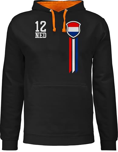 Pullover Herren Frauen Hoodie Kontrast zweifarbig - Fußball EM WM - 12. Mann Niederlande Fanshirt - XXL - Schwarz/Orange - soccer hoodies europameisterschaft holland kapuzenpullover 2024 fussball