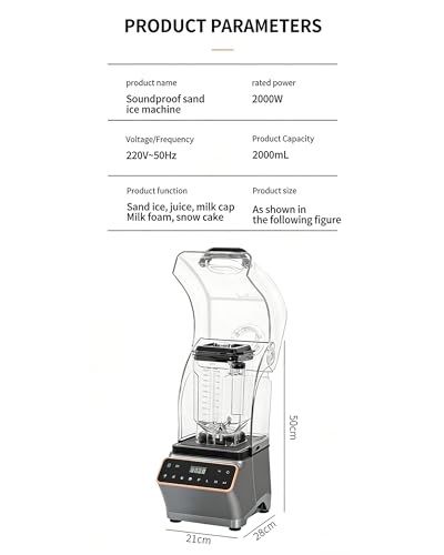 2L Blender Smoothie Maker, 2000W Professional Blender with 6-Leaf Knife & Soundproof Shield, Gear Adjustment Function Commercial Stand Juice Mixer for Smoothies Shakes Juices Home Touch Screen Model - Image 8