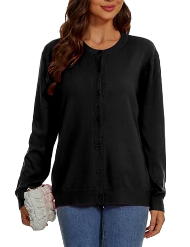 Womens Cardigan Sweaters Button Down Classic Long Sleeve Casual Crewneck Soft Fall Tops（S-2XL）4