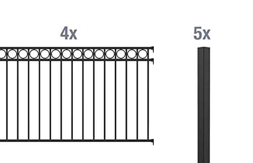 Alberts 510947 Zaunkomplettset Circle, zum Einbetonieren | verschiedene Längen und Höhen - wahlweise in verschiedenen Farben | matt-schwarz | Höhe 100 cm | Länge 8 m