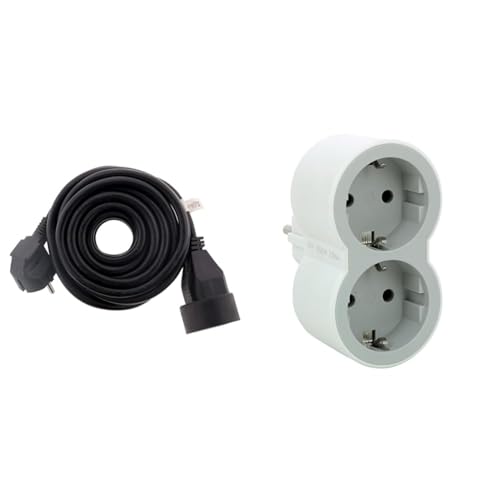 Zenitech - Extensor Hembra a Macho 16 A, HO5VV-F 3G1,5 mm², 5 m, Color Negro & Legrand 694516, Adaptadores 2P+T, 2 Tomas de enchufes/Corriente Frontales, Ladron de enchufes. Color Blanco/Gris Claro