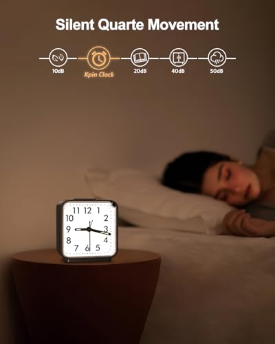 NEW Alarm Clocks Bedside, Silent Non Ticking Small Clock, Travel Alarm Clock with Snooze & Light, Battery Operated for Bedroom, Office, Desk, Best Gift for Christmas