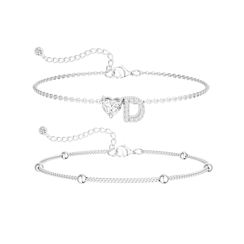 Image of NECOCY Initial Heart Diamond Anklets for Women Waterproof, Non Tarnish 14k Gold Plated Letter Ankle Bracelets Dainty, Summer Beach Bikini Jewelry Gifts for Women