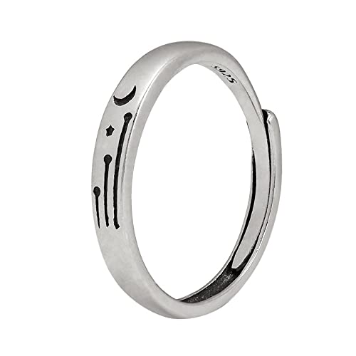 Bague ajustable femme argent S925 couple anneau ouvert soleil lune star