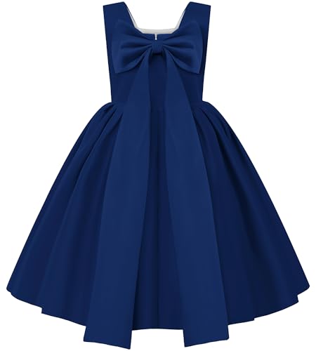 Uhnice Flower Girl Satin Dress Sleeveless Dresses with Detachable Bow for Wedding Party2