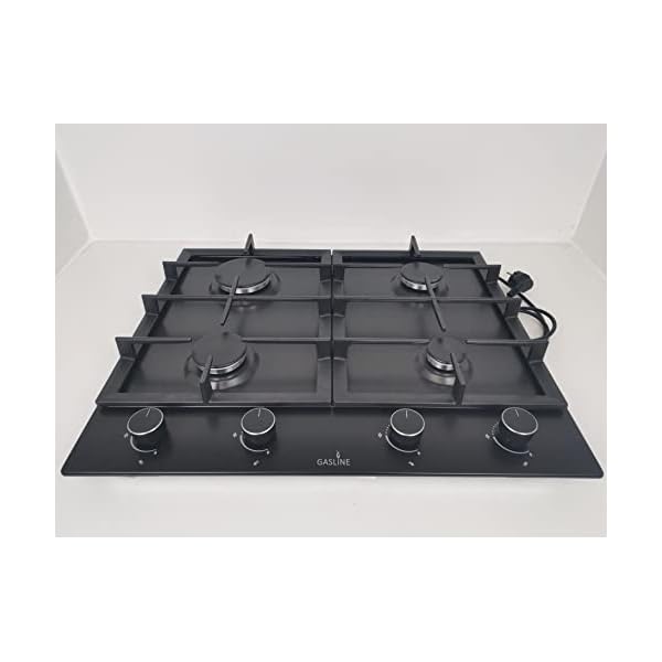 Gasline Einbau Gaskochfeld,4 flammig, Gasherd, GAG60INB Schwarz Matt, Sabaf-Brenner, Erdgas/Propangas, Elektrische 1-Handzündung, Thermoelektrische Zündsicherung