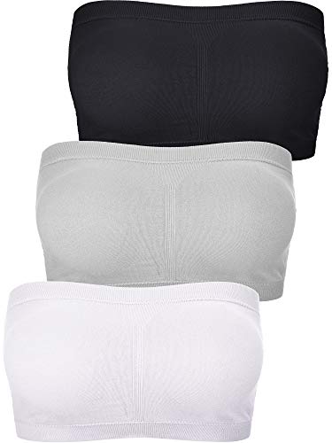 Boao 3 Pieces Women Bandeau Bra Padded Strapless Brarette Soft Bra Seamless Bandeau Tube Top Bra, Assorted Sizes (Black, White, Grey, Medium)