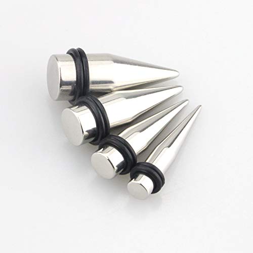 Stainless Steel Ear Gauge Taper Stretching and Single Flare Plugs Flesh Tunnel Kit with O-ring 2 Pairs2