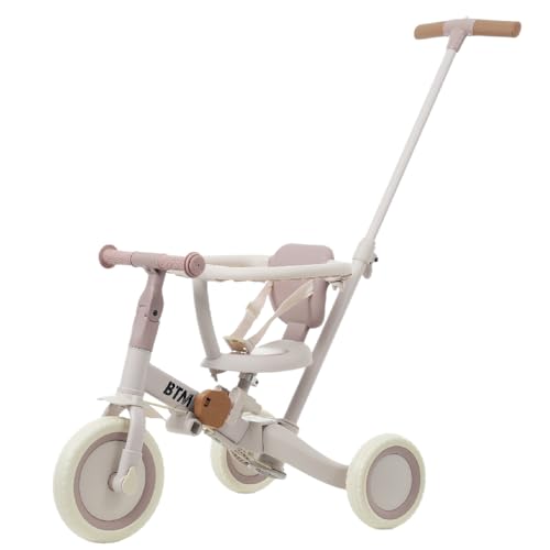 子供用三輪車 4in1 自転車 オリジナル 押し棒付き 安全バー付き キックボード おもちゃ 乗用玩具 幼児用 軽量 キッズバイク (ホワイト×ピンク)