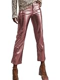 Generisch Schlaghose Damen Metallic Glänzed Hose Straight Fit Bleistifthose Freizeit Casual Hose Einfarbig Wet Look Stretch Leggings Tanzhosen Party Disco Clubwear Goldene Hoses Damen