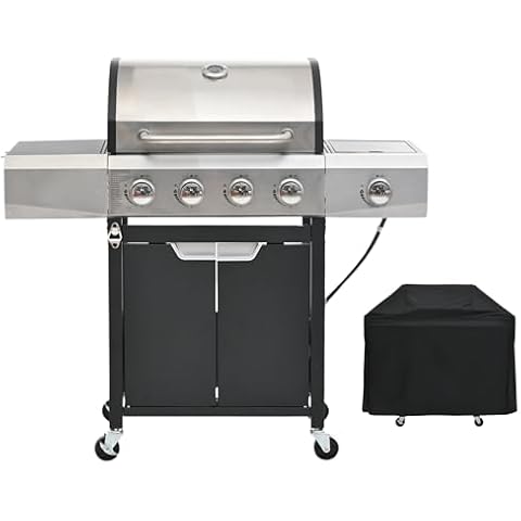 TARKARI Propane Grill 4 Burner Barbecue Grill Stainless Steel Gas Grill with Side Burner and Cover Ideal for Outdoor BBQ and Camping Perfect for Grilling Enthusiasts and Outdoor Cooking Cover