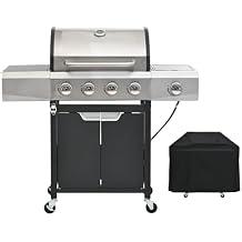 4-Burners Propane Gas Grill Outdoor with Side Burner & Thermometer, Stainless Steel Propane Grill with Cover for Outdoor BBQ, Patio Backyard Barbecue, 51000 BTU Output