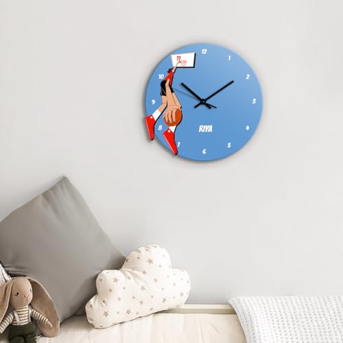 Image of Zooboo Personalized Analog Wall Clock, Custom Name Acrylic Silent Quartz Movement Wall Clock with Sleek Modern Design, Ideal for Birthdays (Design - Basketball Fever Girl), 30x30 cm, Multicolor