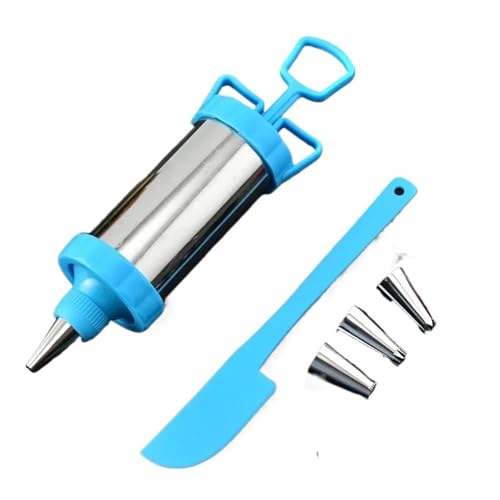 Pastry Syringe Set 6Pcs/Set Icing Piping Nozzle Syringe Scraper Set Stainless Steel Cream Pastry Baking Tools Cupcake Decoration Bakeware Tools(Color:Blue)