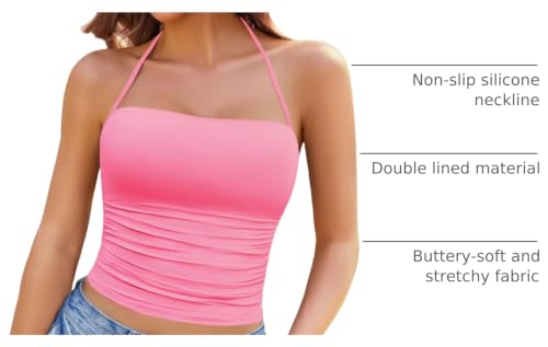 Image of Avidlove Halter Tops for Women Going Out Double Lined Sexy Crop Tank Top Ruched Slim Fit Cami Y2K Outfits Womens Summer Tops