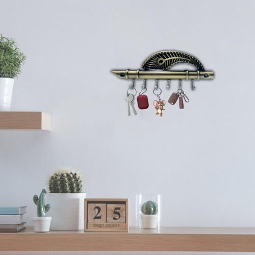 Image of Premium Krishna Flute & Peacock Key Holder - Antique Brass Wall Mounted Key Rack with 6 Hooks | Decorative Home & Office Key Stand-| 3 Years Warranty |