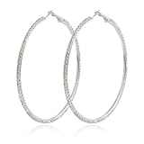 Large Rhinestone Hoop Earrings for Women, 7.3cm Silver Big Hoop Earrings Bling Crystal Diamond Hoops, Lightweight Sparkly Claw Chain Jewelry for Wedding Party Night Out (1 Pair)