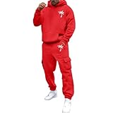 Tracksuit Men, Mens 2 Piece Outfits, Men's 2 Piece Outfits Hoodie Sweatshirt Tracksuit & Joggers Sweatpants Sweatsuit Set Red XL