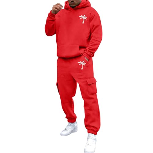Tracksuit Men, Mens 2 Piece Outfits, Men's 2 Piece Outfits Hoodie Sweatshirt Tracksuit & Joggers Sweatpants Sweatsuit Set Red XL
