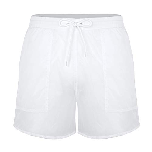 Choomomo Men's Elastic Waist See-Through Mesh Drawstring Boxer Briefs Summer Swim Trunks Underwear White Large
