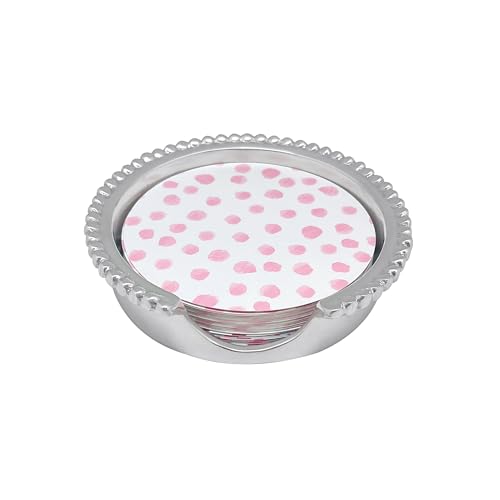MARIPOSA Pink Dotty and Stripe Beaded Coaster Set | Silver | Brillante | BARWARE | Wine Plates & Coasters | Recycled SANDCAST Aluminum | Handmade in Mexico