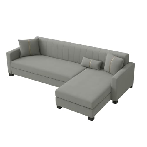 Image of SOCOZI Almeria 5 Seater RHS L Shape Sofa Set | Soft Velvet Suede Fabric | Modern Design | Plush Comfort Cushions for Living Room (Light Grey)