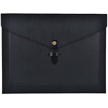 Black PU Leather File Folder, Snap Closure File Organizer, Important Document Folder with Pockets, Document Organizer, Laptop Sleeve Notebook Case, A4 Envelopes Filing Folder