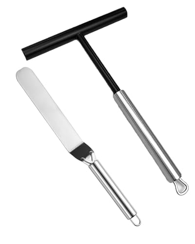 Image of 2PCS Crepe Spreader & Spatula Kit, T-Shape Dosa Spreader Tool and Spatula Set with Stainless Steel Handle, Cake Turner Spreader Tool Crepe Pan Maker for Home Kitchen Utensils Dining Room