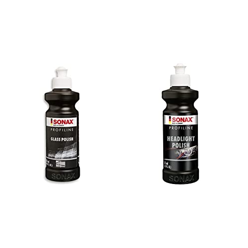 SONAX PROFILINE GlassPolish (250 ml) zum Entfernen von leichten Verkratzungen & PROFILINE HeadlightPolish (250 ml) spezielle Schleifpaste zur Auffrischung von vergilbten und vermatteten Scheinwerfern
