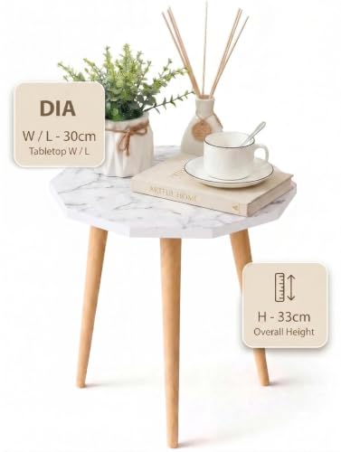Image of UHUD CRAFTS Multipurpose Wooden Foldable Side Table /End Table /Plant Stand /Stool for Living Room & Bedroom | Kids Play Furniture Table - White Marble