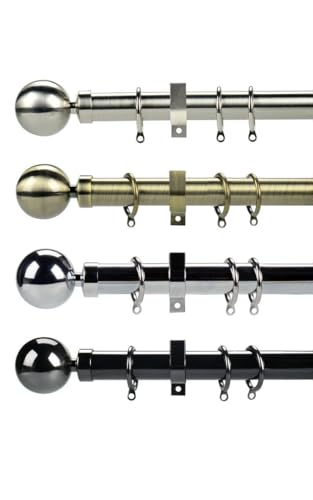 New Metal Curtain Pole/Poles Rail Brushed Nickel (Satin Silver) 200cms. Available In 6 Sizes And 4 Colours. 28mm Diameter, By Umlout ®