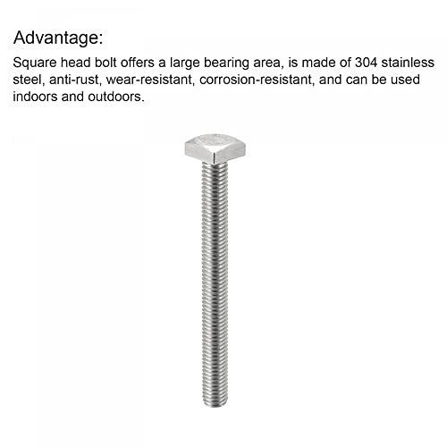 Image of uxcell Square Head Bolt, 5pcs M8x80mm Fully Thread 304 Stainless Steel Grade C Square Machine Screws