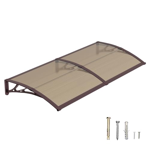 DAWNINGHOMM Auvent de Porte d’Entrée 100 × 200 cm, Marquise en Polycarbonate Transparent, Toit de Protection Résistant Contre la Pluie et Les Rayons UV,...