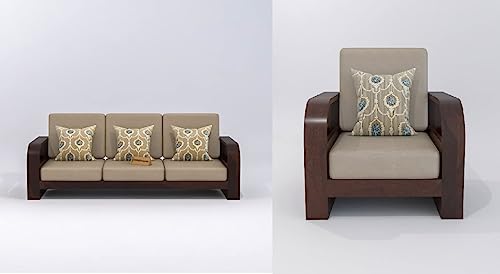 Image of Wooden 4 Seater Sofa Set for Living Room,3- to 4- Person Sofa Sets for Home, 3+1 Seater Sofa Sets for Home, Sheesham Wood (3+1 Seater,Walnut)