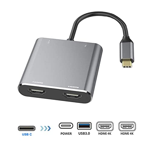 Image of BLACK CROWN USB C to Dual HDMI Adapter, 4 in 1 USB Type C Hub with 2 HDMI /USB3.0 /PD Charging, Dual Screen Display USB-C Docking Station for Windows, M-acOS
