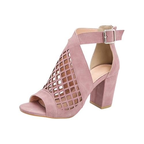SCBFDI Femme Sandales à Talons Hauts Chaussures Femme Bottines Chaussures à Talon Épais avec Bride Boucle et Dessus en Simili Cuir Design Découpé Ajouré...