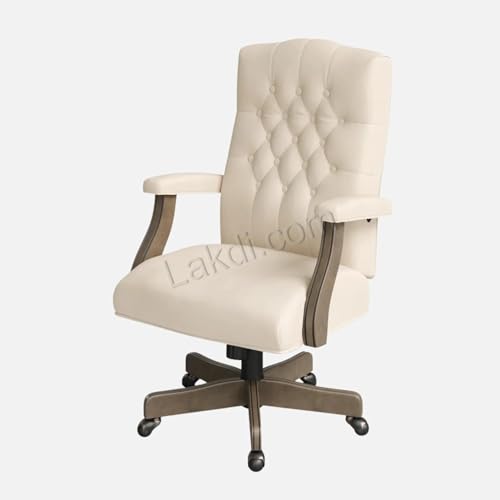 Image of Lakdi The Furniture Director & Executive Office Chair Tufted Design Made in Solid Wood with Leatherette Upholstery & Armrest with Height Adjustable Chair - 111011307 Beige