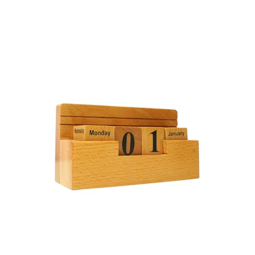 Image of CRAFT CLOSET & GIFTS Wooden Stylish Rolling Table Calendar Design Single Pen /Pencil Holder + Mobile Stand - Personalized Office Desk Supplies Accessory - Wood Life Time Perpetual Infinite Calendar