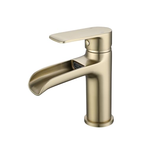 Waterfall Basin Mixer Tap Basin Mixer Tap Bathroom Taps Waterfall Mixers Single Lever Brushed Gold Brass Sink Mixer Tap with Hoses