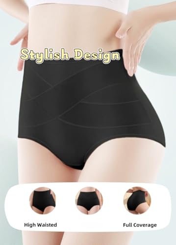 FancyTwig Women's Stylish High Waisted Cotton Breathable Thin Underwear Full Coverage Tummy Control Briefs 4 Pack (US, Alpha, Large, Regular, Regular, Black,Black,Black,Black) - image 4