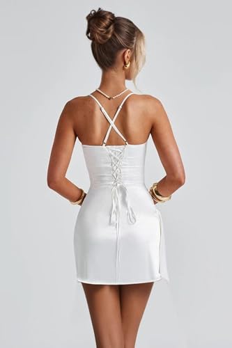 Short Satin Homecoming Dresses 2025 with Slit Teens Bodycon Spaghetti Strap Ruffle Cocktail Prom Dress LUO6152